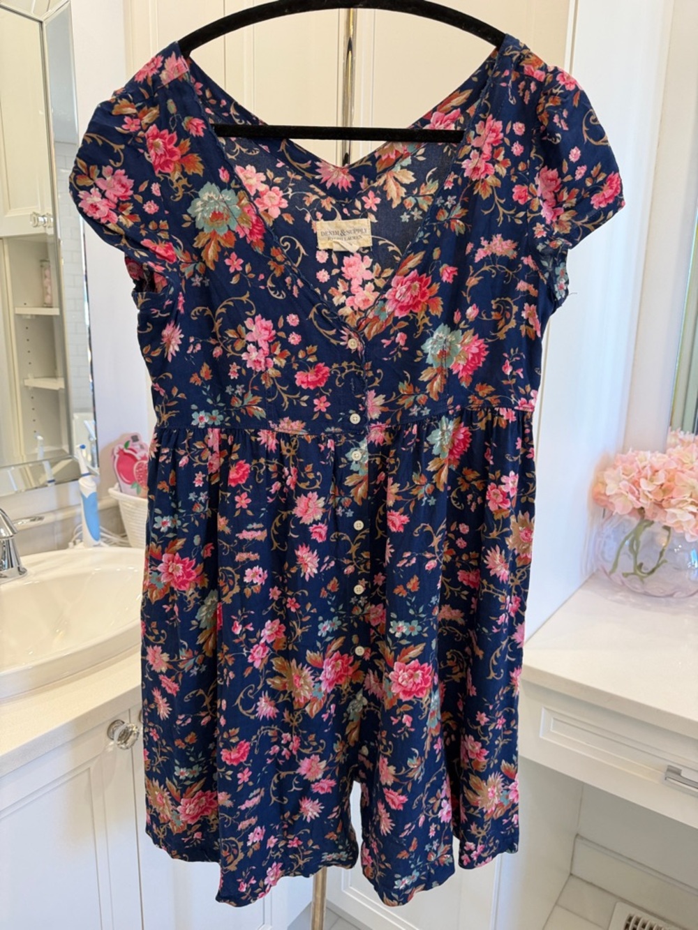 Denim & Supply Ralph Lauren Navy Floral Button-Front V-Neck Dress